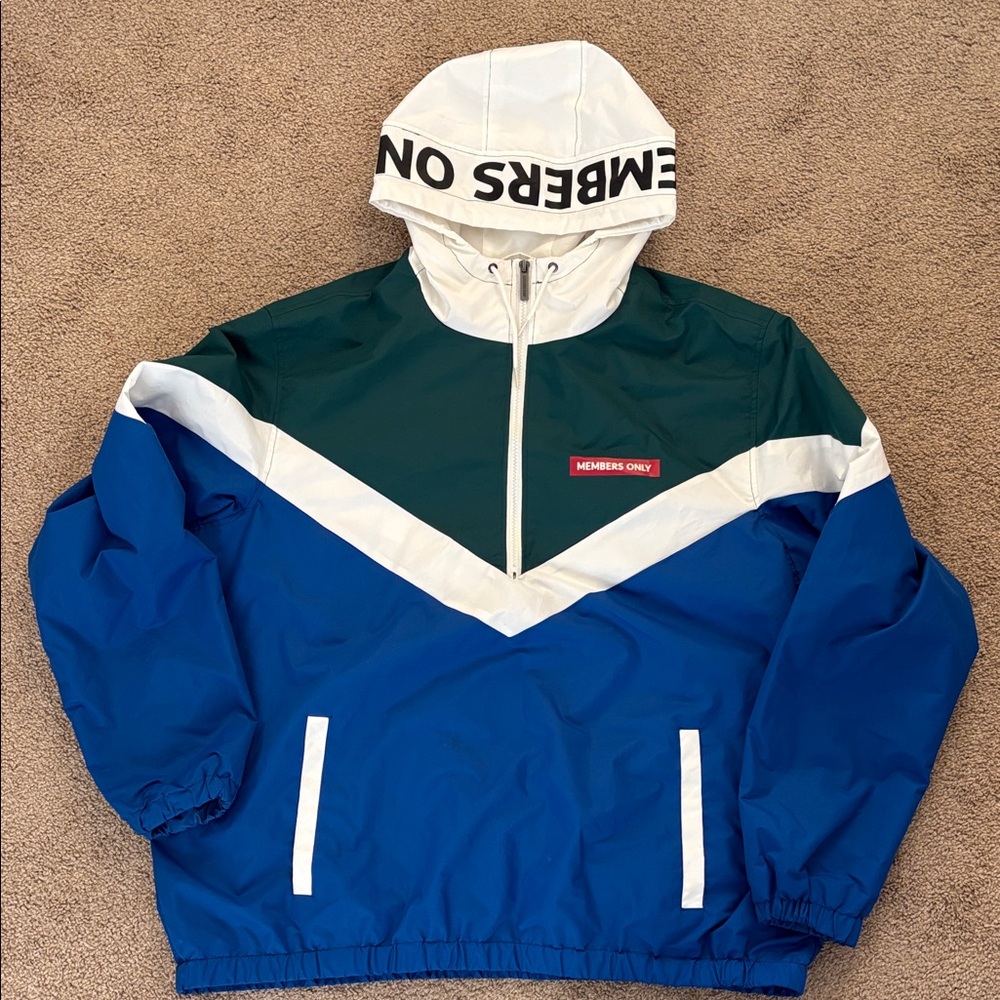 Members Only Green and Blue Hooded Jacket
